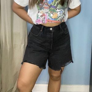 Levis 501 Black Distressed Shorts